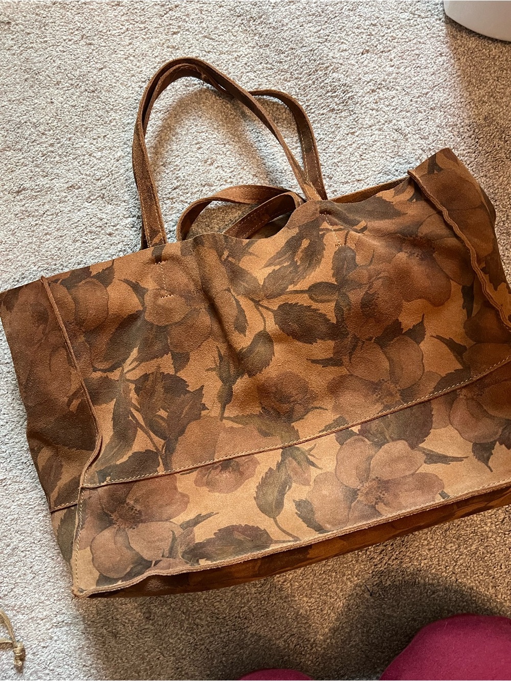 Moda Luxe Brown Floral Leather Tote with Olive Insert - Picture 3 of 5
